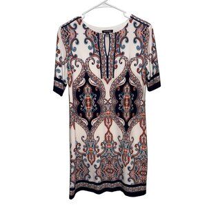 Roz & Ali Petite 6 Paisley Print Short Sleeve Dress White/Blue/Orange